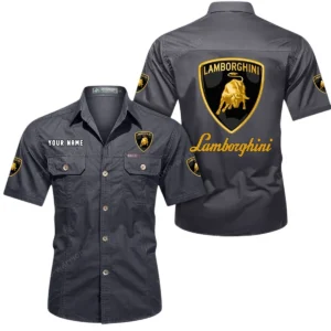 Lamborghini Short Sleeved Shirt, All Over Print Button Shirt CAR444052625840 - Gray