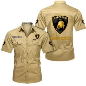 Lamborghini Short Sleeved Shirt, All Over Print Button Shirt CAR444052625840 - Khaki
