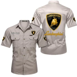 Lamborghini Short Sleeved Shirt, All Over Print Button Shirt CAR444052625840 - Beige