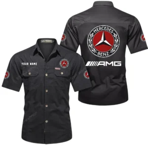 Mercedes AMG Short Sleeved Shirt, All Over Print Button Shirt CAR444052625841 - Black