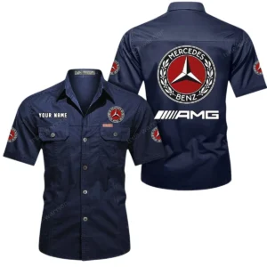 Mercedes AMG Short Sleeved Shirt, All Over Print Button Shirt CAR444052625841 - Dark Blue