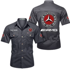 Mercedes AMG Short Sleeved Shirt, All Over Print Button Shirt CAR444052625841 - Gray