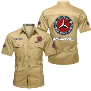 Mercedes AMG Short Sleeved Shirt, All Over Print Button Shirt CAR444052625841 - Khaki