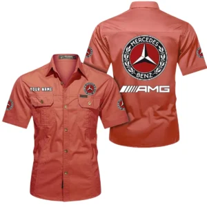 Mercedes AMG Short Sleeved Shirt, All Over Print Button Shirt CAR444052625841 - Red