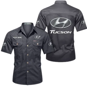 Hyundai Tucson Short Sleeved Shirt, All Over Print Button Shirt CAR444052625842 - Gray