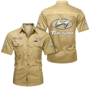 Hyundai Tucson Short Sleeved Shirt, All Over Print Button Shirt CAR444052625842 - Khaki