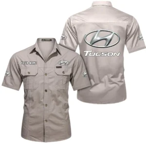 Hyundai Tucson Short Sleeved Shirt, All Over Print Button Shirt CAR444052625842 - Beige