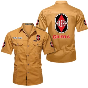 Gilera Motorcycles Short Sleeved Shirt, All Over Print Button Shirt CAR444052625844 - Turmeric