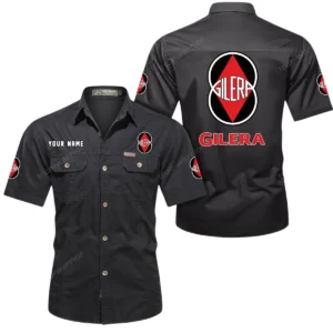 Gilera Motorcycles Short Sleeved Shirt, All Over Print Button Shirt CAR444052625844 - Black