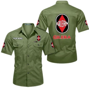 Gilera Motorcycles Short Sleeved Shirt, All Over Print Button Shirt CAR444052625844 - Fruit Green