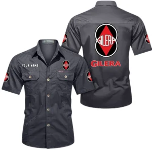 Gilera Motorcycles Short Sleeved Shirt, All Over Print Button Shirt CAR444052625844 - Gray