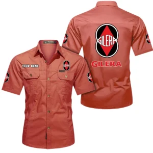 Gilera Motorcycles Short Sleeved Shirt, All Over Print Button Shirt CAR444052625844 - Red
