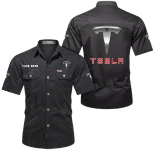 Tesla Short Sleeved Shirt, All Over Print Button Shirt CAR444052625845 - Black