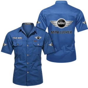 Mini Cooper Short Sleeved Shirt, All Over Print Button Shirt CAR444052625849 - Cowboy Blue