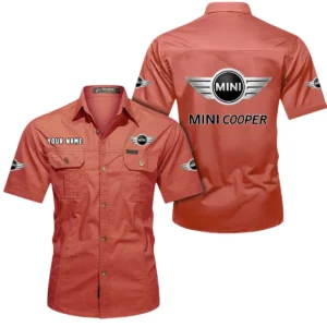 Mini Cooper Short Sleeved Shirt, All Over Print Button Shirt CAR444052625849 - Red