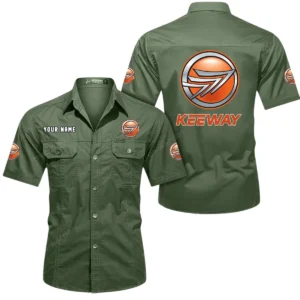 Keeway Motorcycles Short Sleeved Shirt, All Over Print Button Shirt CAR444052625850 - Army Green