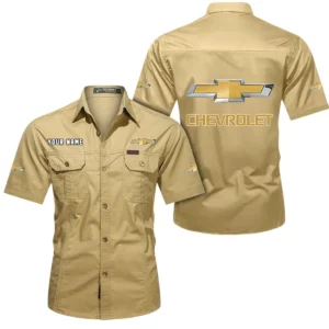 Chevrolet Short Sleeved Shirt, All Over Print Button Shirt CAR444052625855 - Khaki