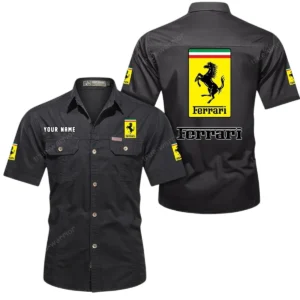 Ferrari Short Sleeved Shirt, All Over Print Button Shirt CAR444052625858 - Black