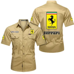 Ferrari Short Sleeved Shirt, All Over Print Button Shirt CAR444052625858 - Khaki
