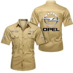 Opel Short Sleeved Shirt, All Over Print Button Shirt CAR444052625859 - Khaki