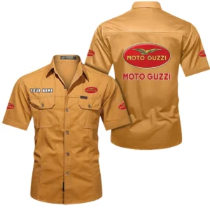 Moto Guzzi Short Sleeved Shirt, All Over Print Button Shirt CAR444052625860 - Turmeric