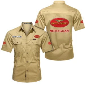 Moto Guzzi Short Sleeved Shirt, All Over Print Button Shirt CAR444052625860 - Khaki