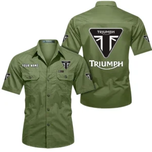 Triumph Motorcycles Short Sleeved Shirt, All Over Print Button Shirt CAR444052625862 - Fruit Green