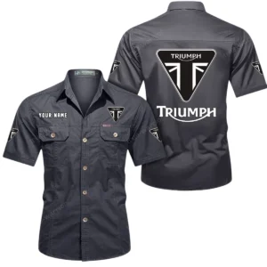Triumph Motorcycles Short Sleeved Shirt, All Over Print Button Shirt CAR444052625862 - Gray