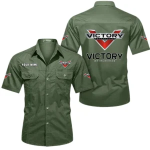 Victory Motorcycles Short Sleeved Shirt, All Over Print Button Shirt CAR444052625863 - Army Green
