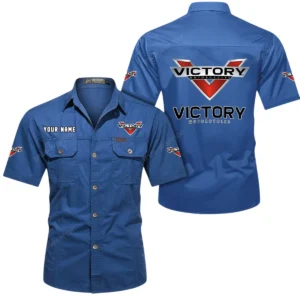 Victory Motorcycles Short Sleeved Shirt, All Over Print Button Shirt CAR444052625863 - Cowboy Blue
