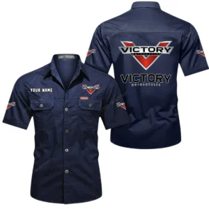 Victory Motorcycles Short Sleeved Shirt, All Over Print Button Shirt CAR444052625863 - Dark Blue