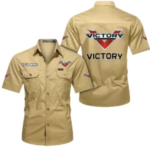 Victory Motorcycles Short Sleeved Shirt, All Over Print Button Shirt CAR444052625863 - Khaki