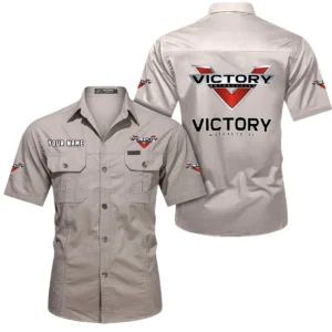 Victory Motorcycles Short Sleeved Shirt, All Over Print Button Shirt CAR444052625863 - Beige
