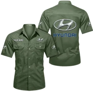 Hyundai Short Sleeved Shirt, All Over Print Button Shirt CAR444052625864 - Army Green