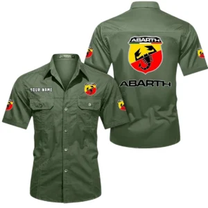 Abarth Short Sleeved Shirt, All Over Print Button Shirt CAR444052625866 - Army Green