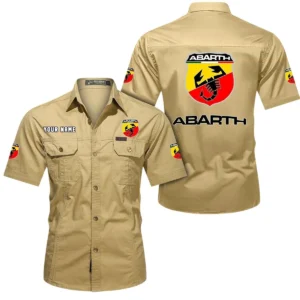 Abarth Short Sleeved Shirt, All Over Print Button Shirt CAR444052625866 - Khaki