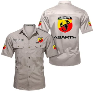 Abarth Short Sleeved Shirt, All Over Print Button Shirt CAR444052625866 - Beige