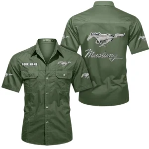 Ford Mustang Short Sleeved Shirt, All Over Print Button Shirt CAR444052625869 - Army Green