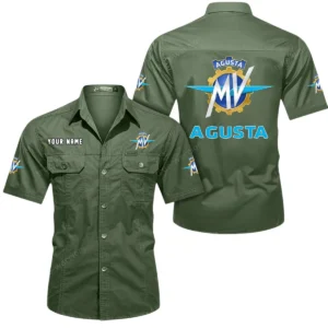 MV Agusta Short Sleeved Shirt, All Over Print Button Shirt CAR444052625871 - Army Green