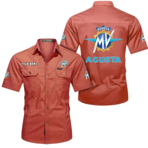 MV Agusta Short Sleeved Shirt, All Over Print Button Shirt CAR444052625871 - Red