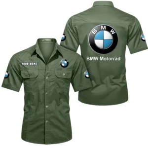 BMW Motorrad Short Sleeved Shirt, All Over Print Button Shirt CAR444052625873 - Army Green