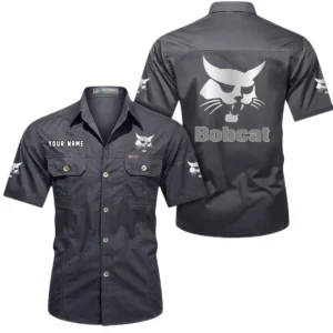 Bobcat Short Sleeved Shirt, All Over Print Button Shirt CAR444052625876 - Gray