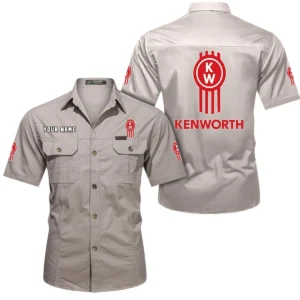 Kenworth Short Sleeved Shirt, All Over Print Button Shirt CAR444052625879 - Beige