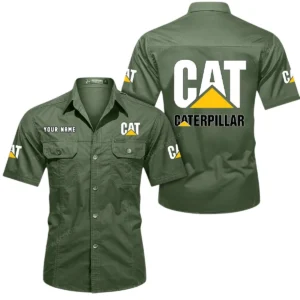 Caterpillar Inc Short Sleeved Shirt, All Over Print Button Shirt CAR444052625883 - Army Green
