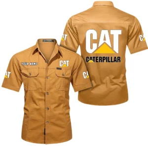 Caterpillar Inc Short Sleeved Shirt, All Over Print Button Shirt CAR444052625883 - Turmeric