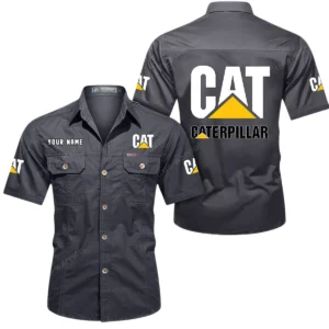 Caterpillar Inc Short Sleeved Shirt, All Over Print Button Shirt CAR444052625883 - Gray