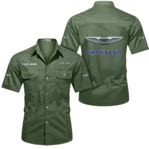 Chrysler Short Sleeved Shirt, All Over Print Button Shirt CAR444052625887 - Army Green