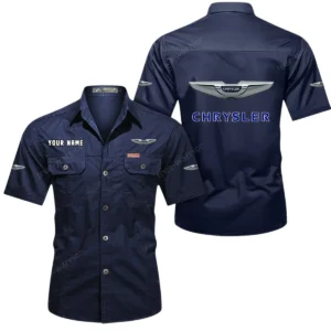 Chrysler Short Sleeved Shirt, All Over Print Button Shirt CAR444052625887 - Dark Blue