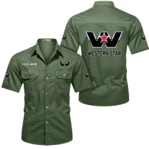 Western Star Short Sleeved Shirt, All Over Print Button Shirt CAR444052625890 - Army Green