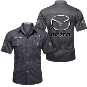Mazda Short Sleeved Shirt, All Over Print Button Shirt CAR444052625894 - Gray